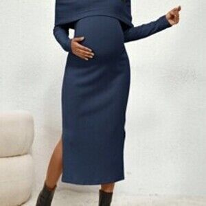 SHEIN Pregnant Women Solid Color Off-Shoulder Long Sleeve Side Slit Hem Elegant…